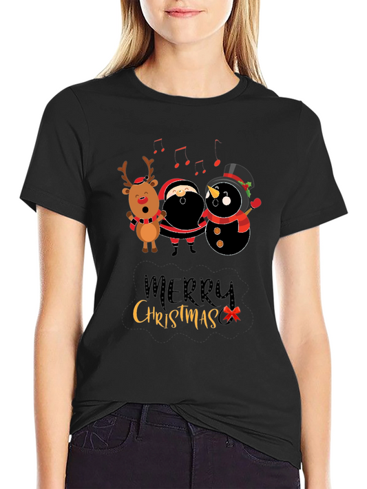 Merry Christmas Graphic Tee - Santa Reindeer Snowman