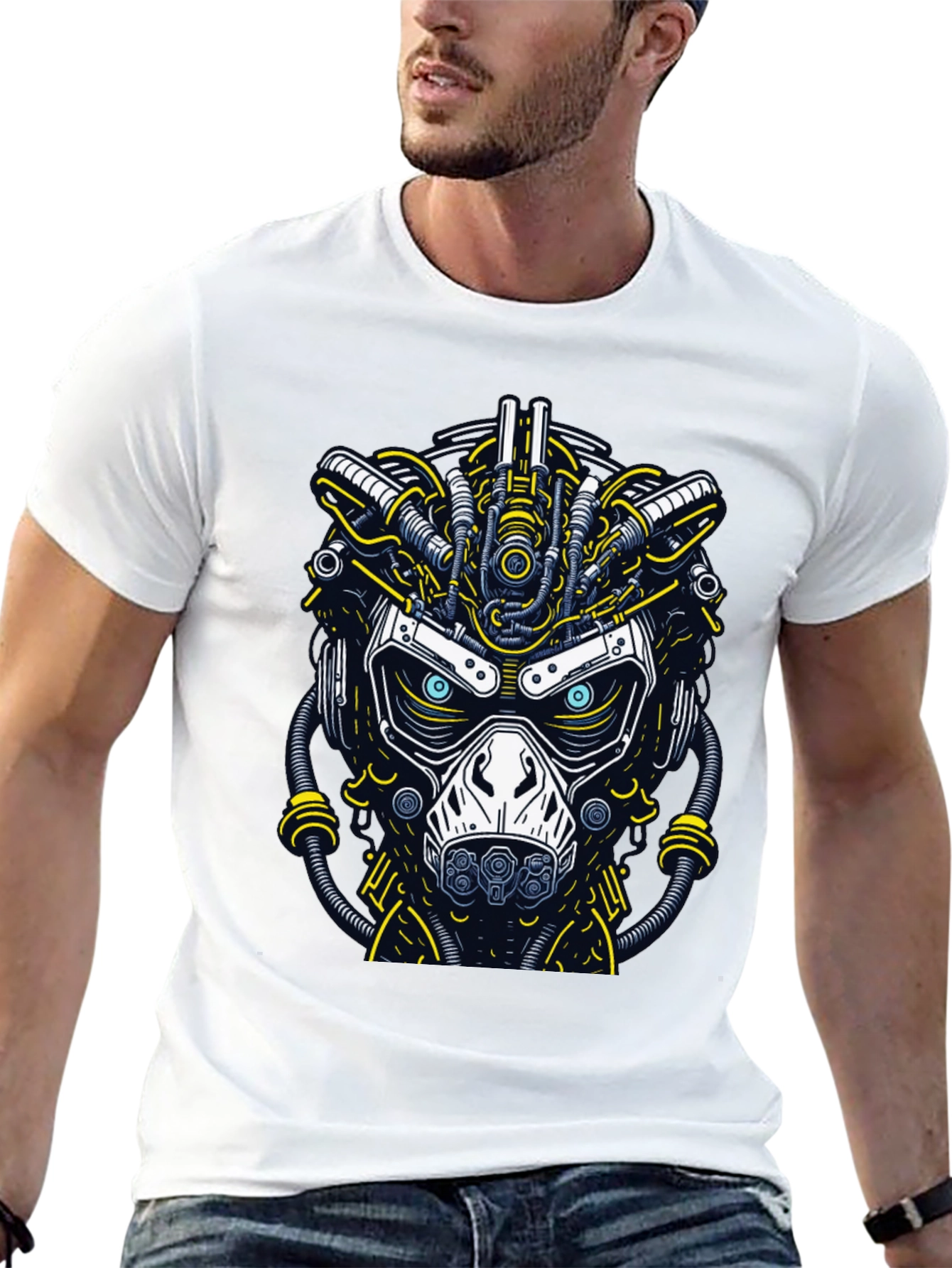 Cyberpunk Graphic T-Shirt: Futuristic Mask Design