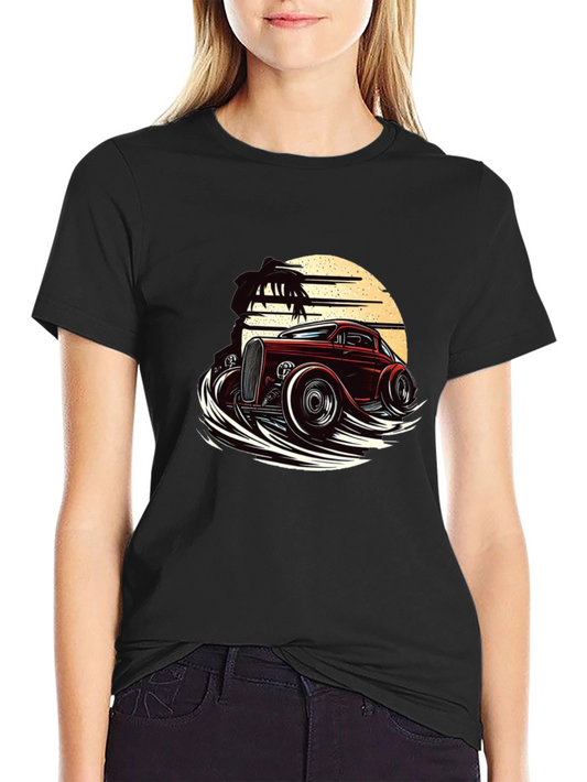 Retro Hot Rod T-Shirt - Classic Car & Sunset Design