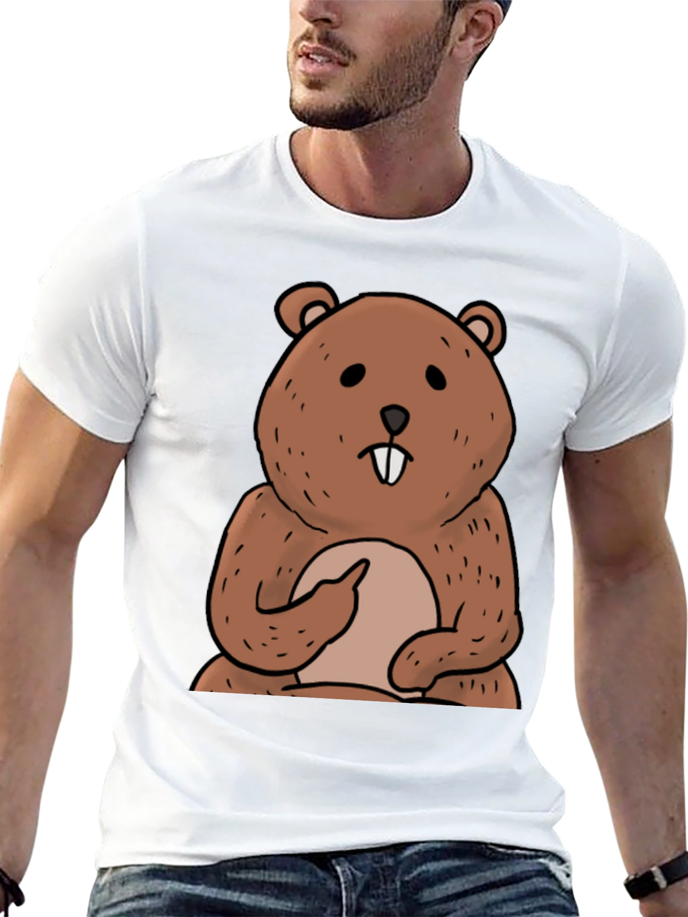 Funny Beaver Cartoon Graphic T-Shirt