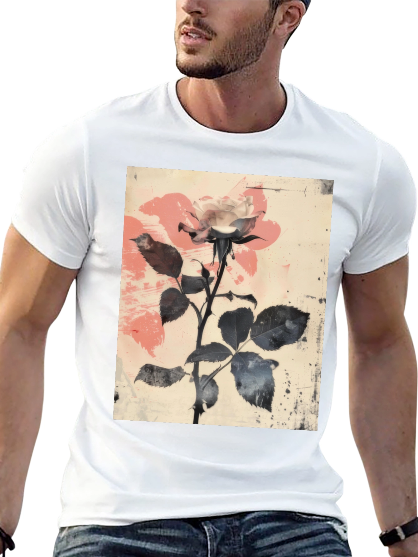 Floral Rose Graphic Tee - Black