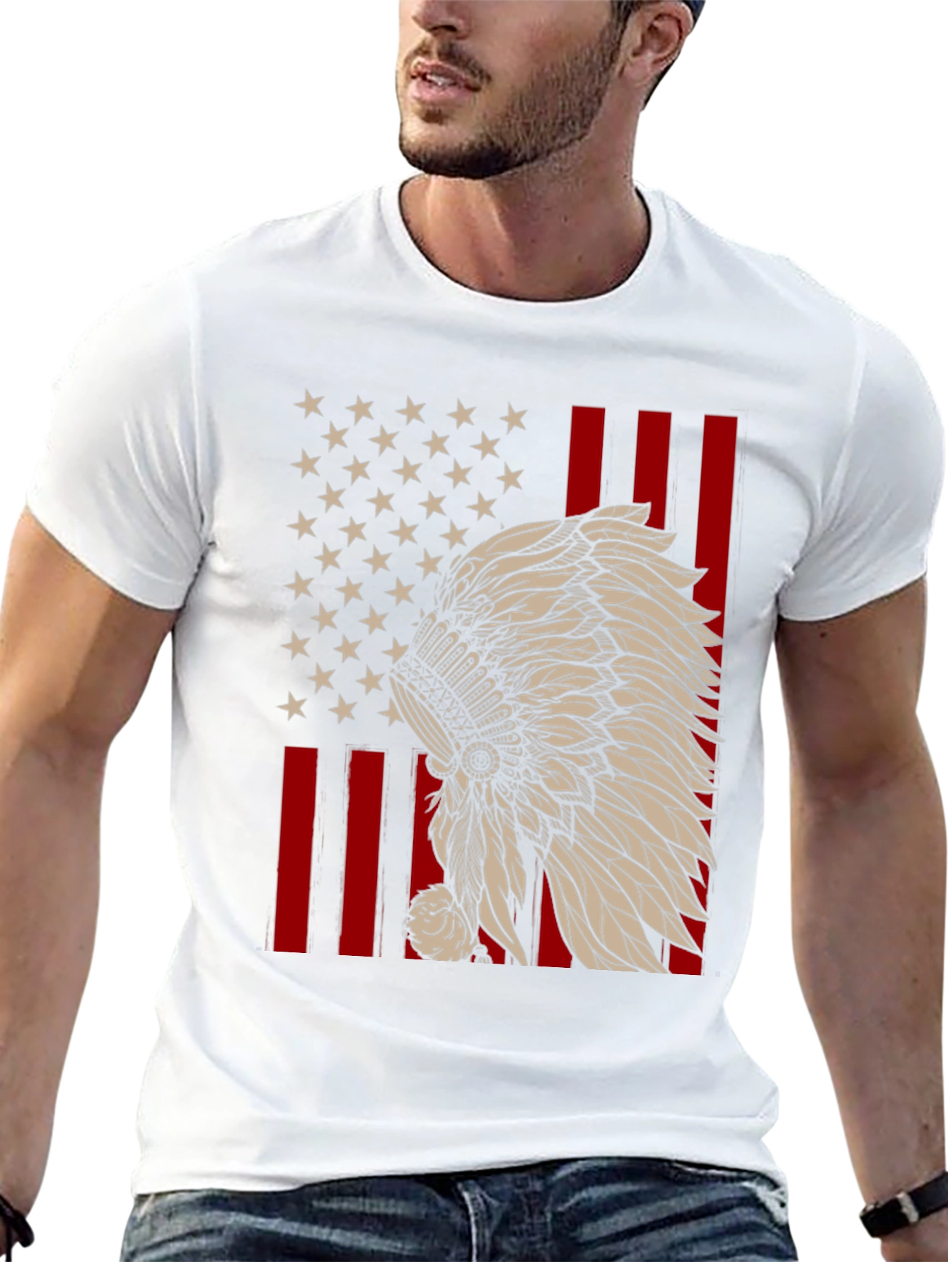 American Flag Native Headdress T-Shirt