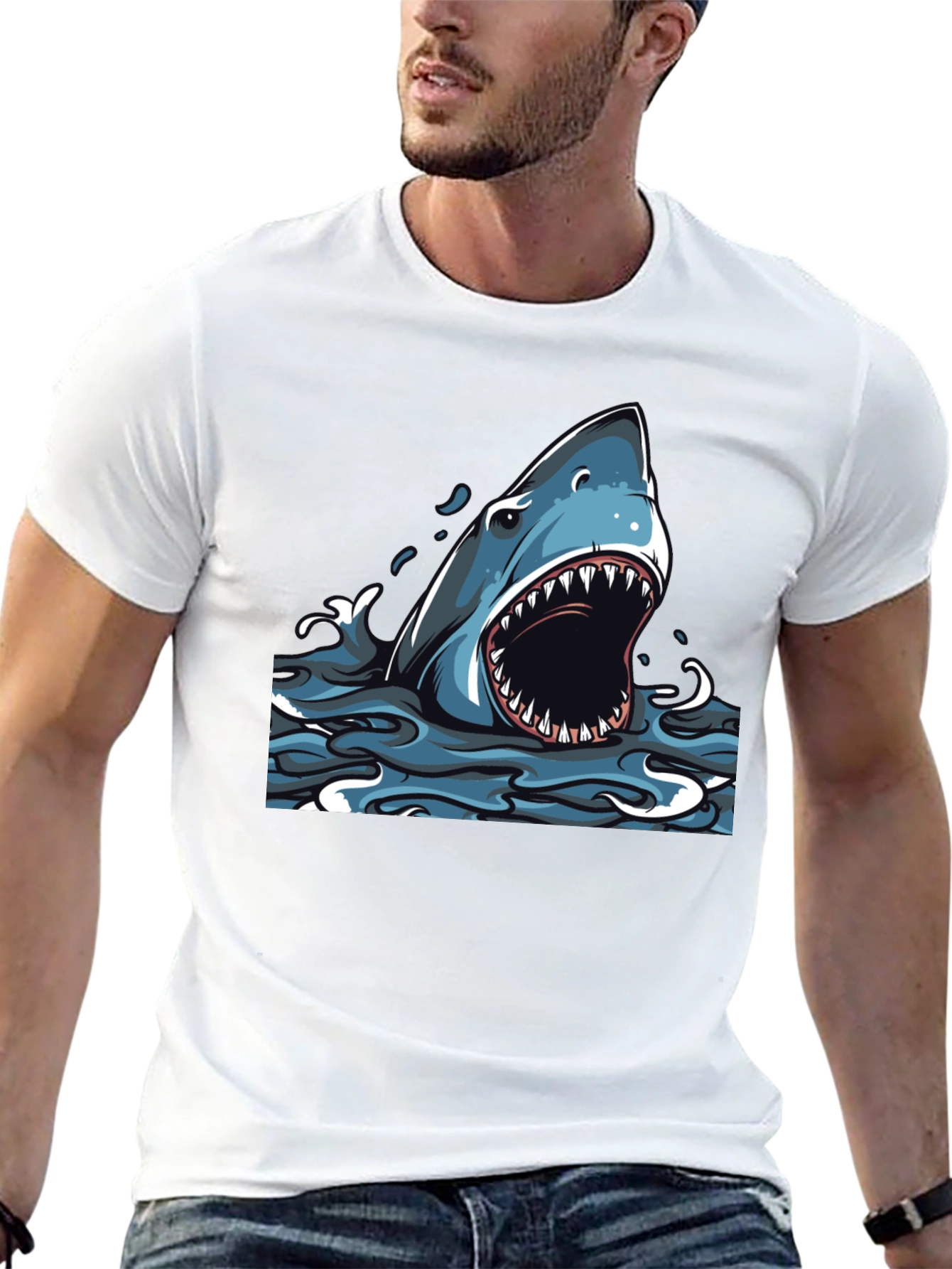 Shark Attack Graphic Tee - Mens Black T-Shirt