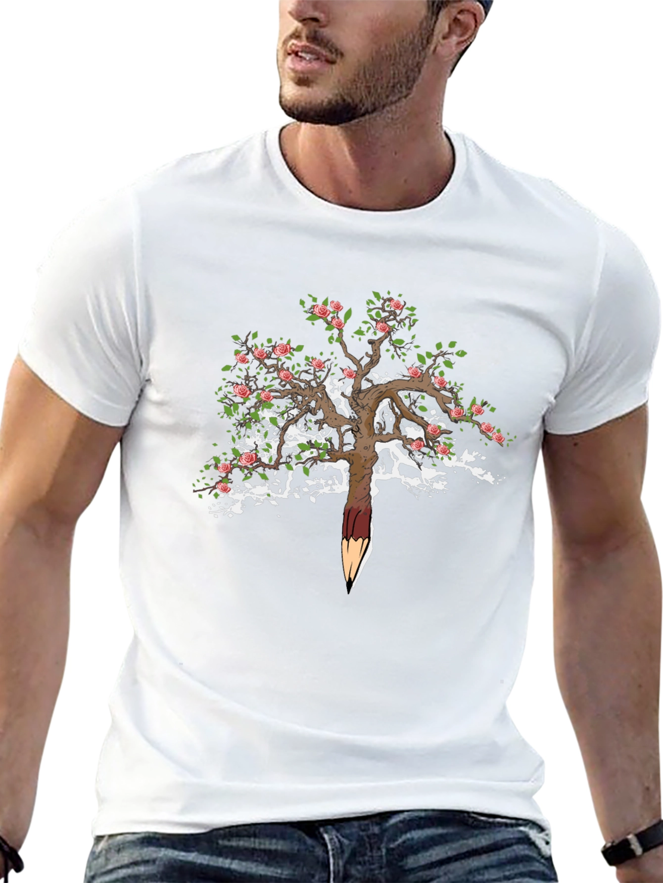 Floral Tree Pencil T-Shirt - Unique Nature Art