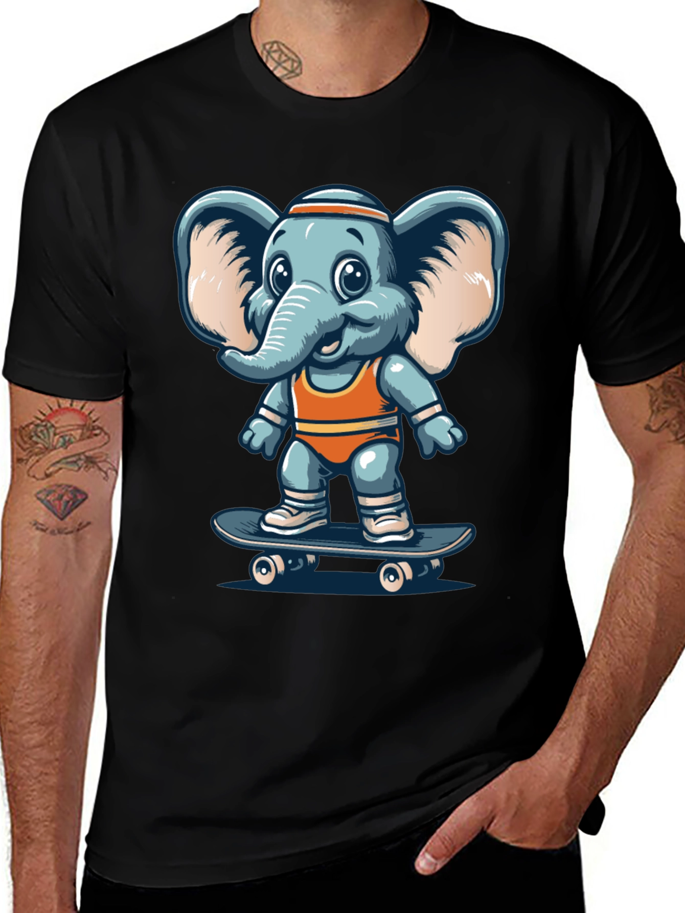 Elephant Skateboard Graphic Tee - Cool Casual Shirt