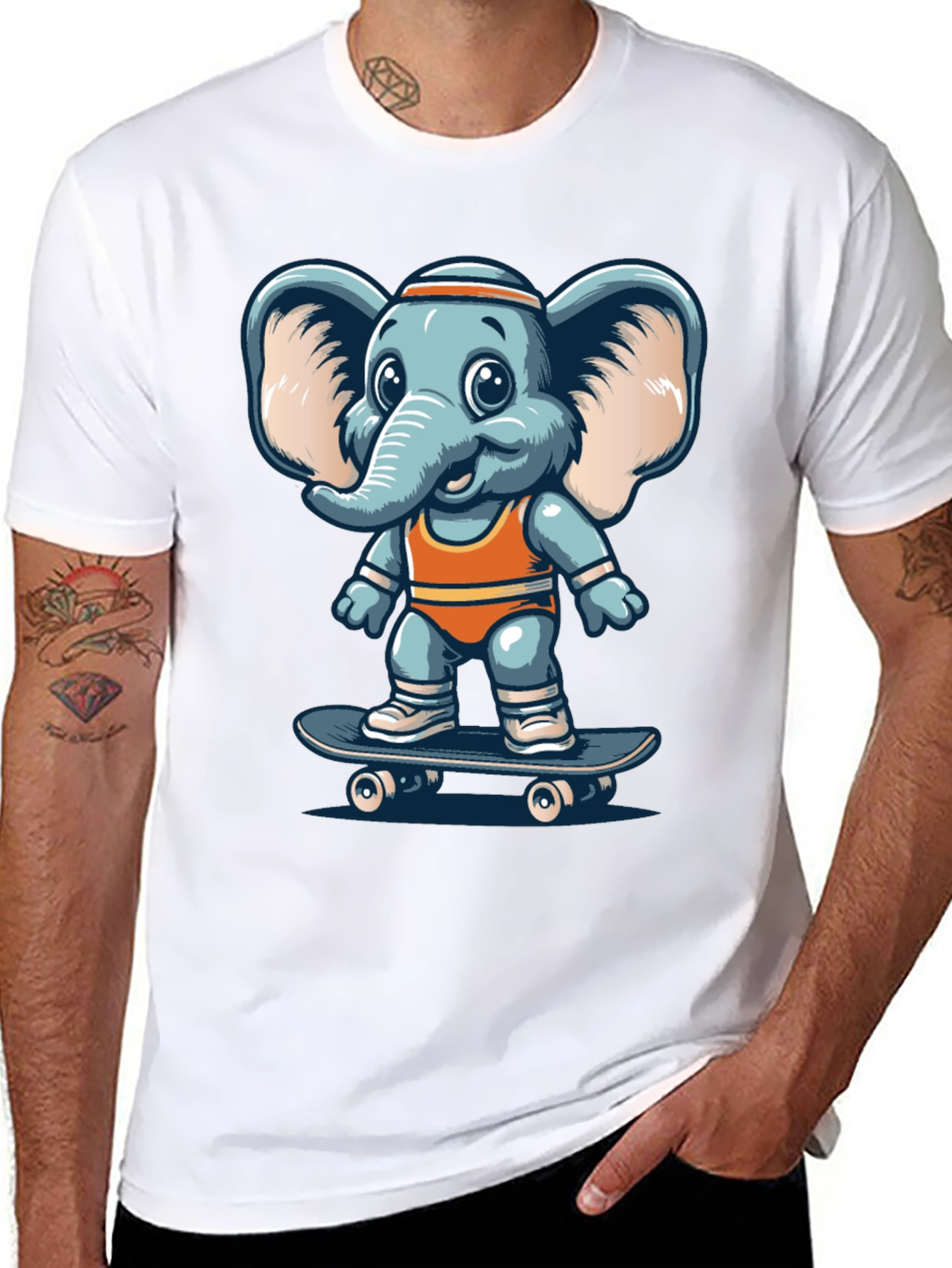 Elephant Skateboard Graphic Tee - Cool Casual Shirt