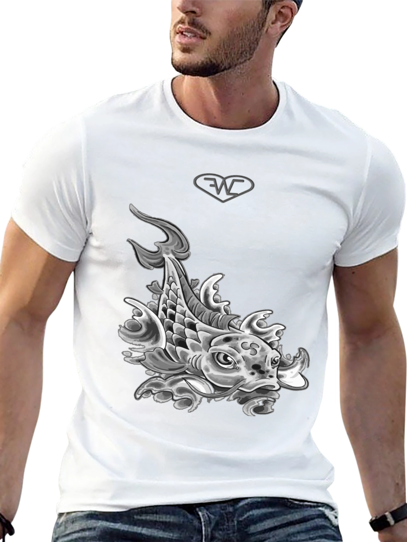 Koi Fish Graphic T-Shirt - Black Cotton Blend Tee