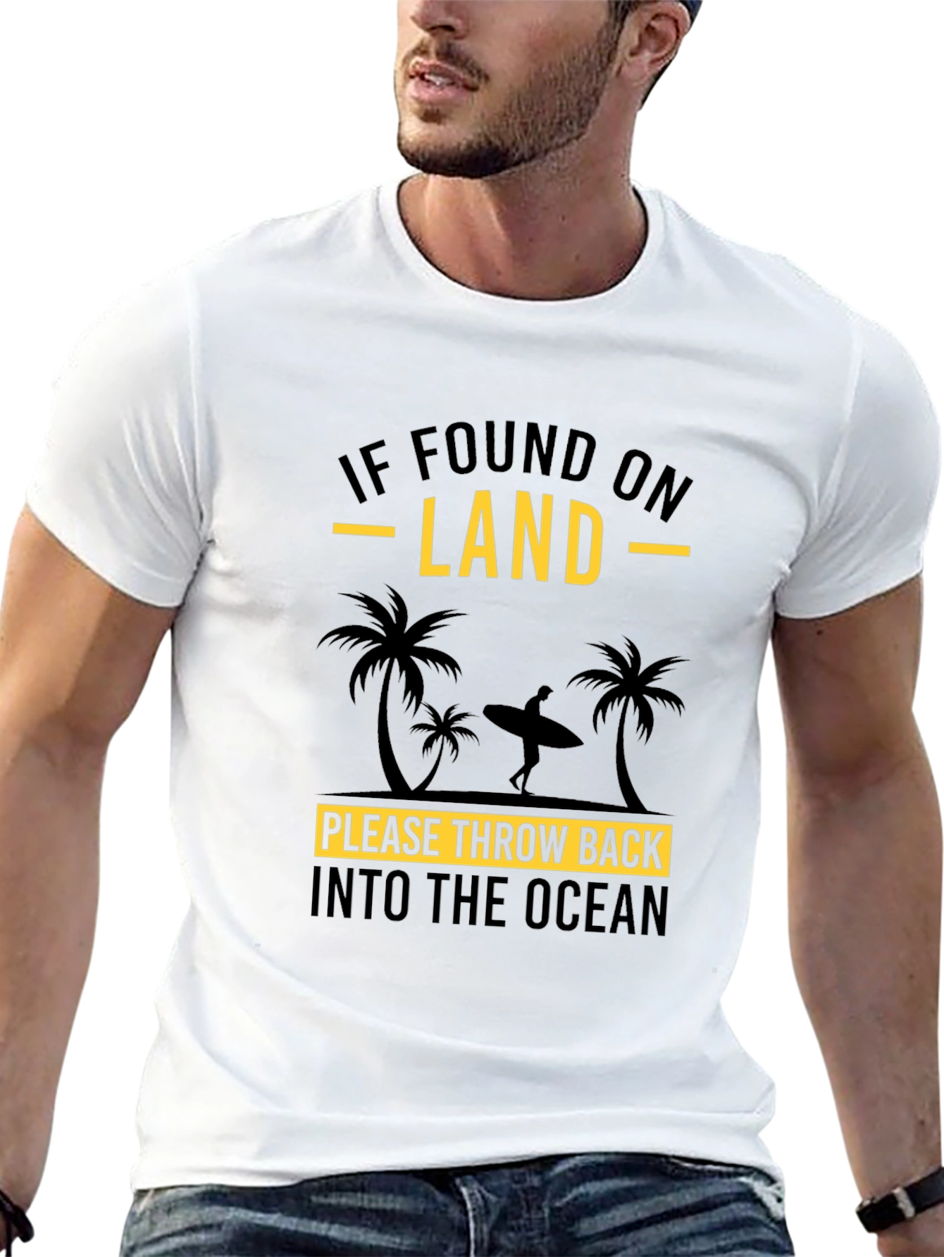 Funny Surfer Throw Back Into The Ocean Black T-Shirt