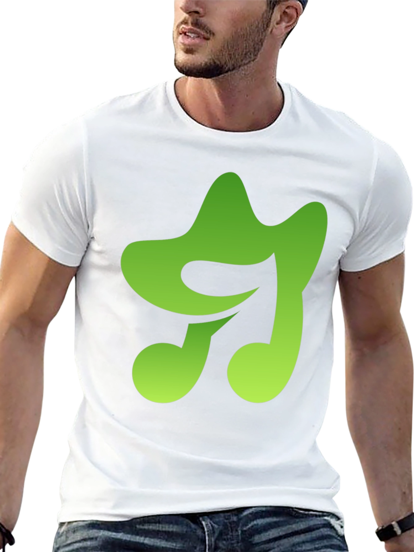 Green Music Note Graphic Black T-Shirt