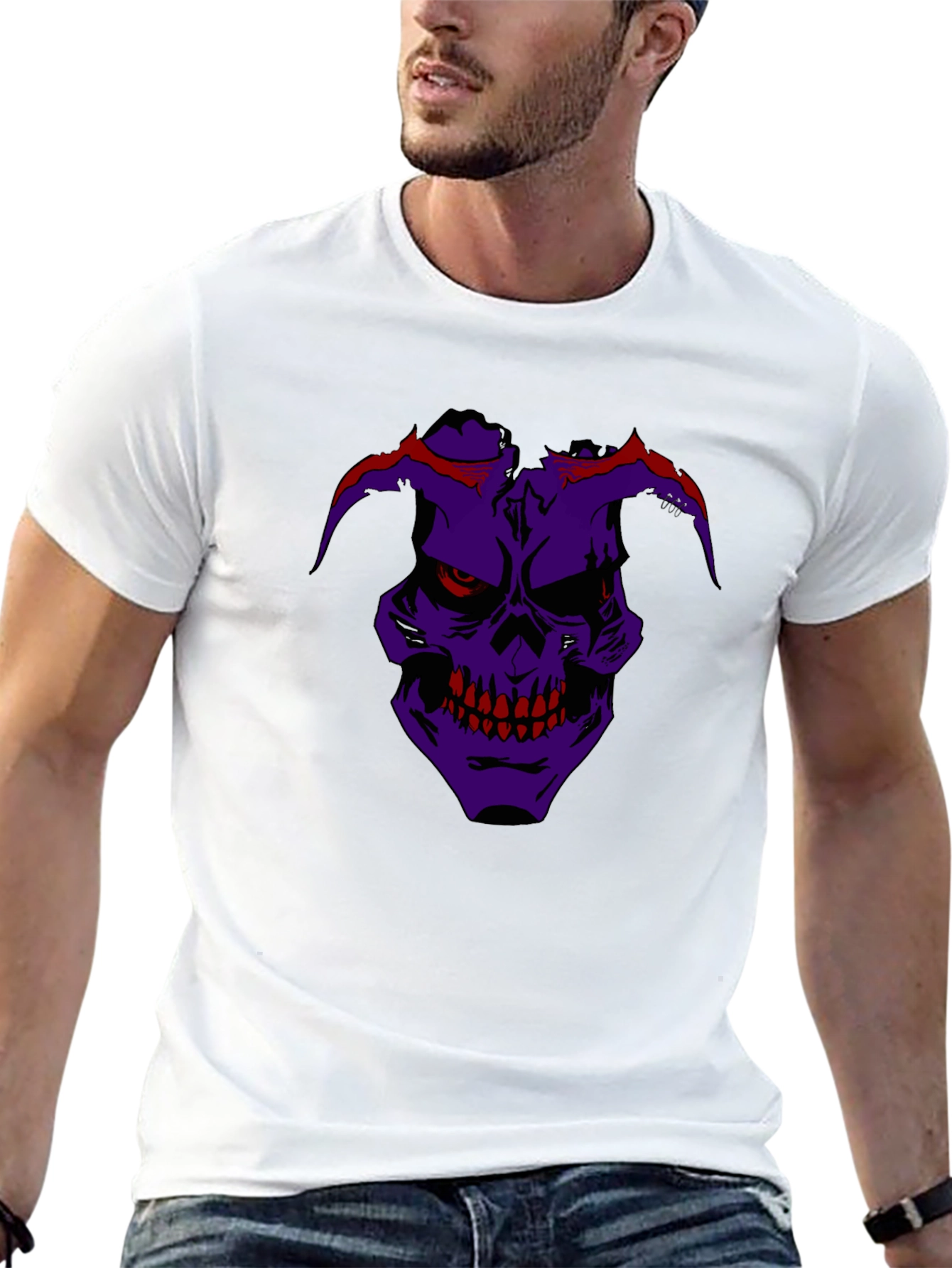 Grim Purple Skull Graphic Tee - Mens Black T-Shirt