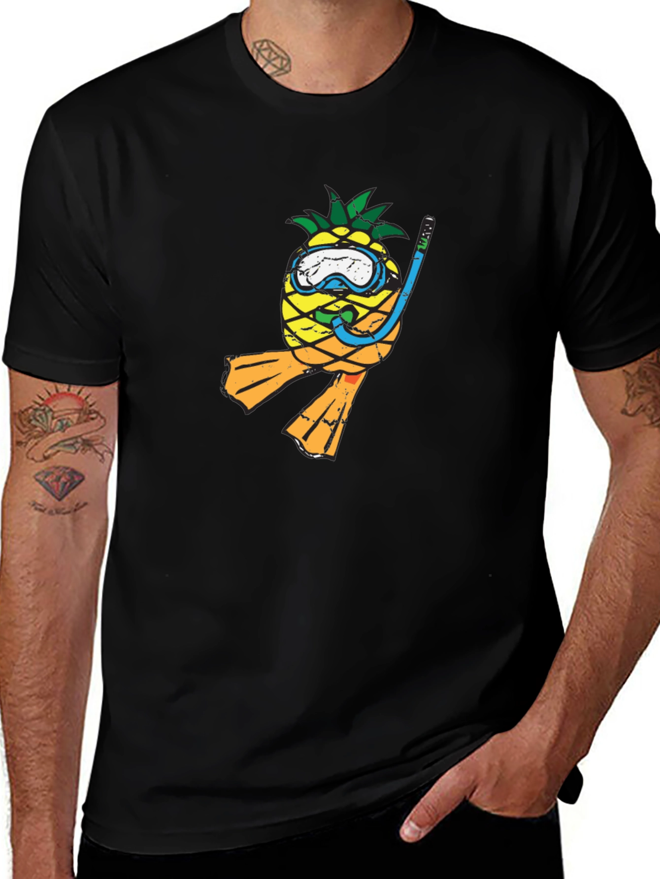 Pineapple Scuba Diver Graphic Tee - Black T-Shirt