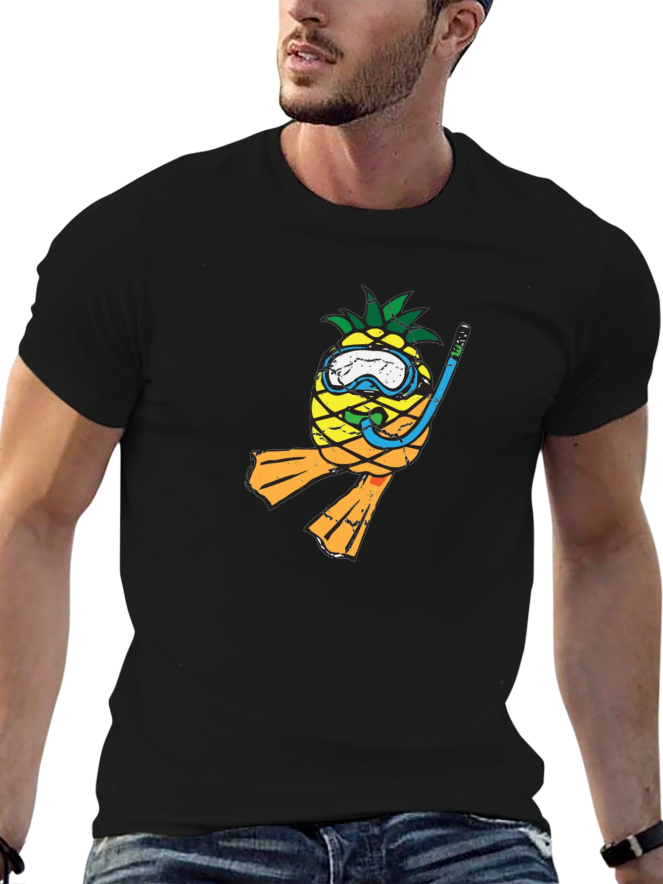 Pineapple Scuba Diver Graphic Tee - Black T-Shirt