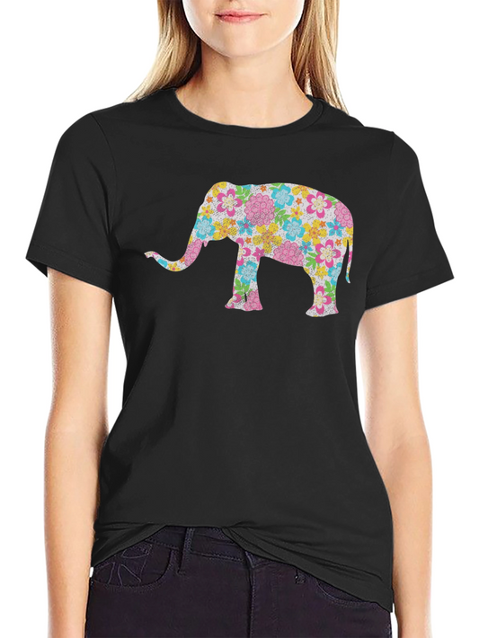 Floral Elephant Black T-Shirt - Unique Design