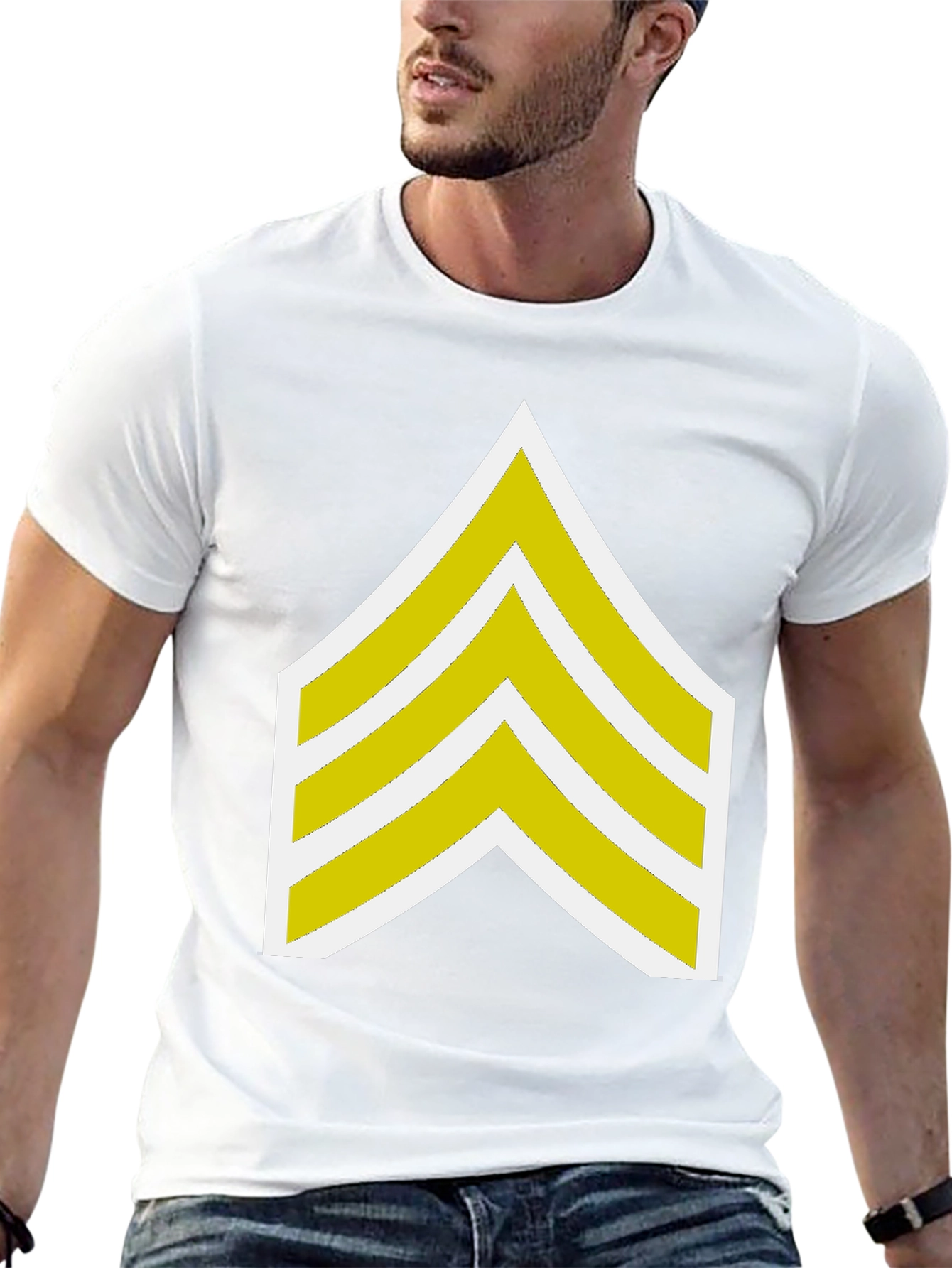 Black T-Shirt with Sergeant Stripes Graphic
