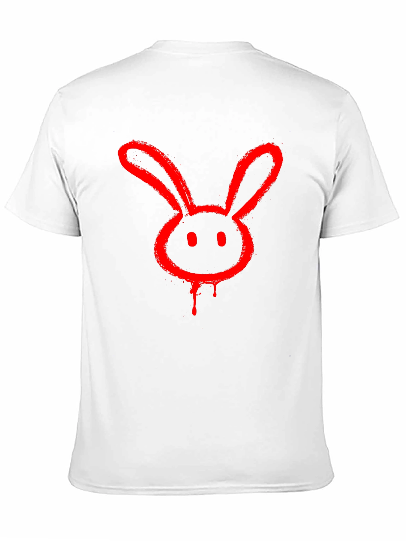 Red Bunny Graphic Tee - Black Cotton Casual T-Shirt