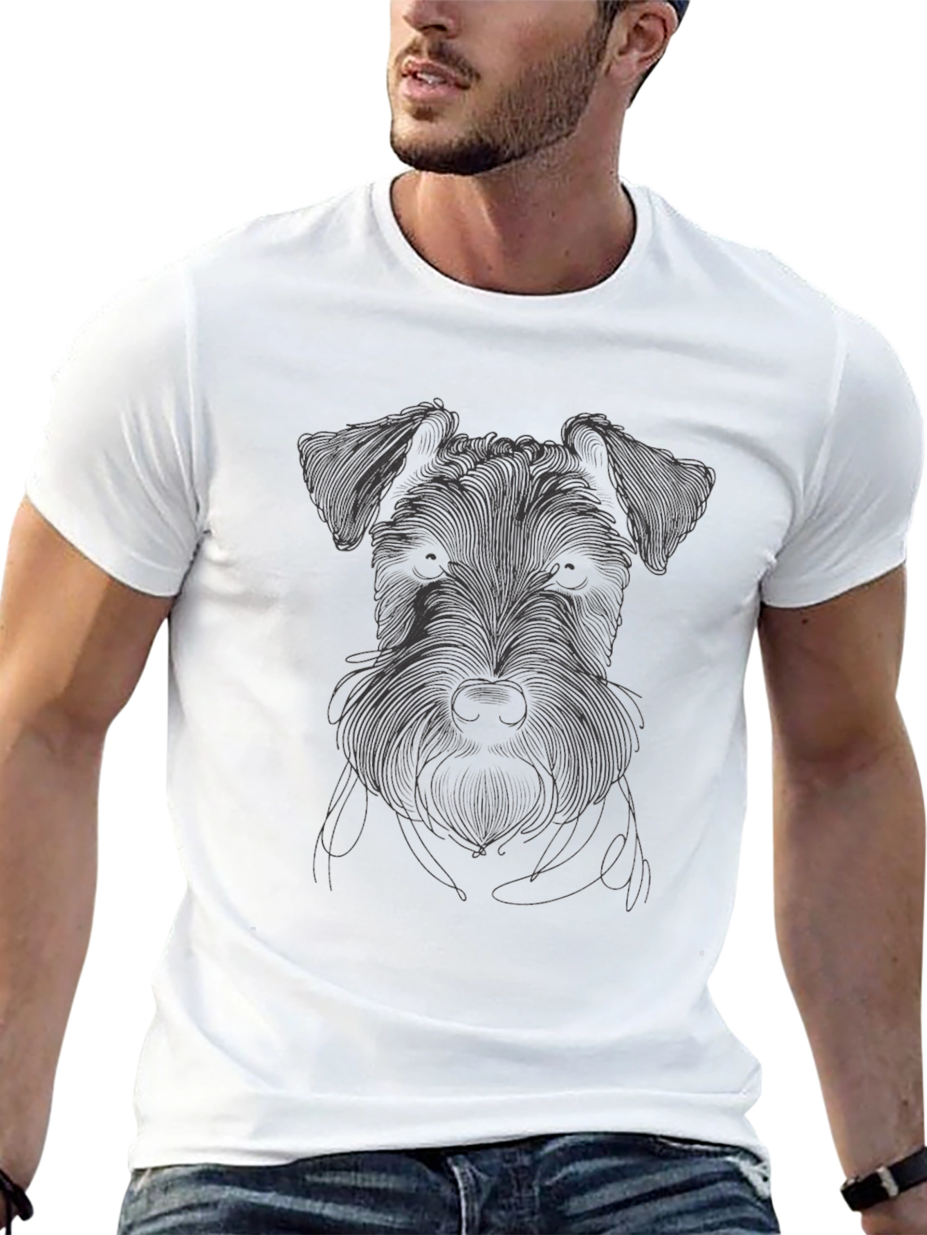 Schnauzer Line Art T-Shirt - Unisex Black Tee