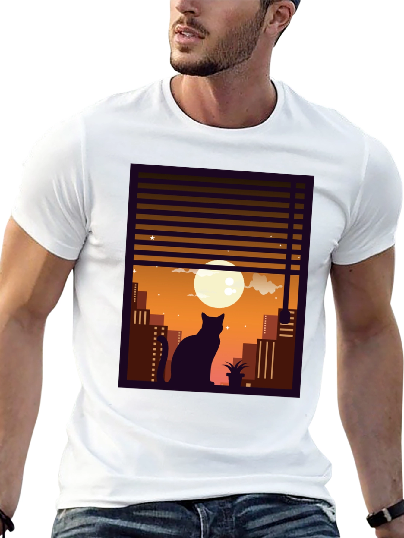 Moon Gazing Cat Graphic Tee