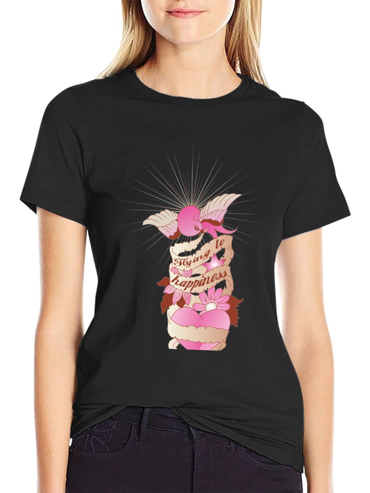 Flying to Happiness Graphic Black T-Shirt