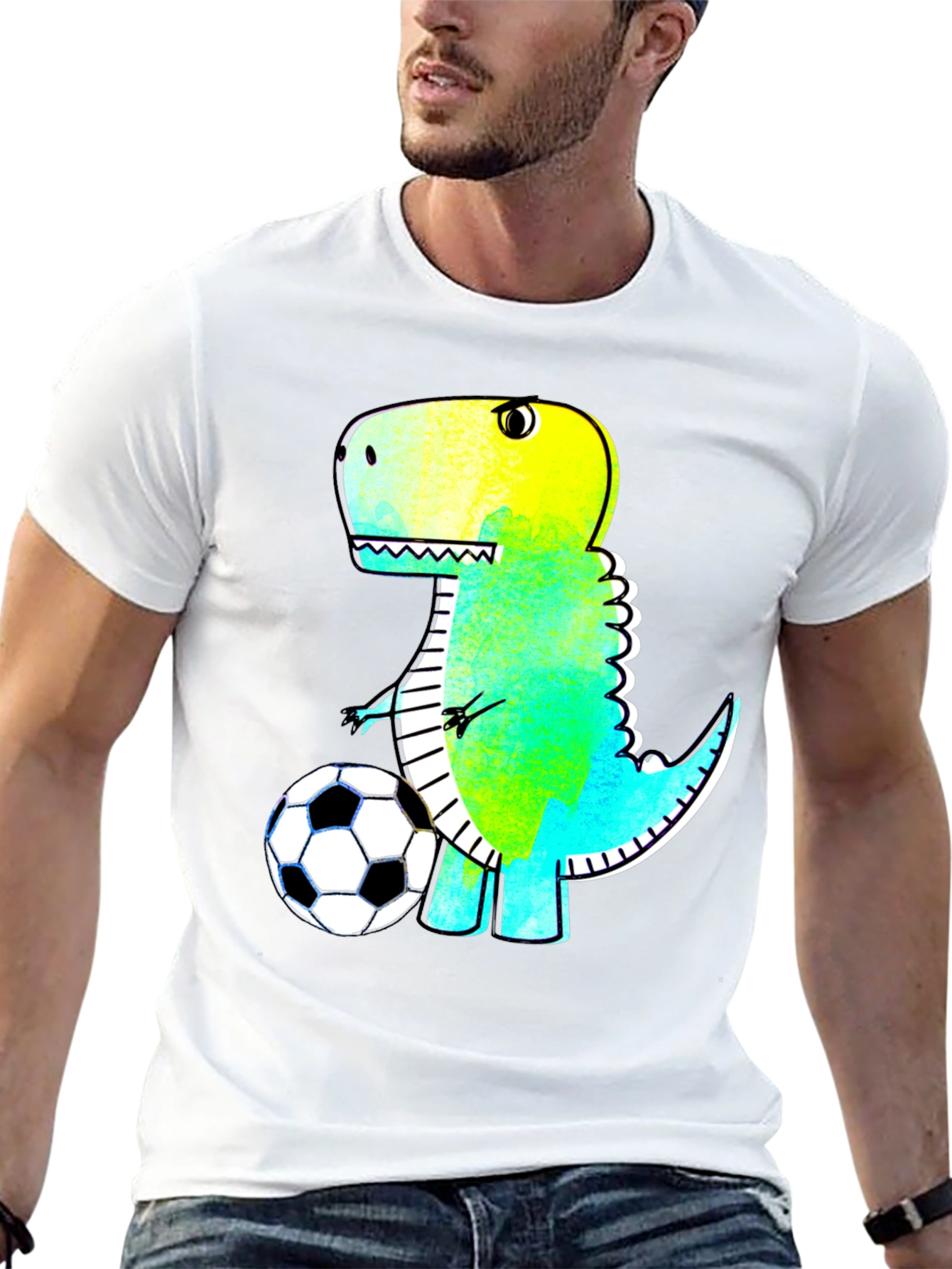 Dino Soccer T-Shirt - Black Cartoon Style