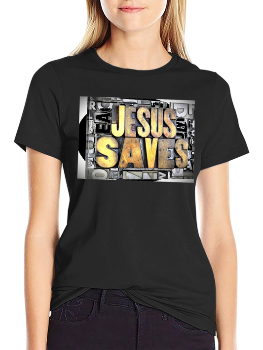 Jesus Saves Graphic Print Black T-Shirt