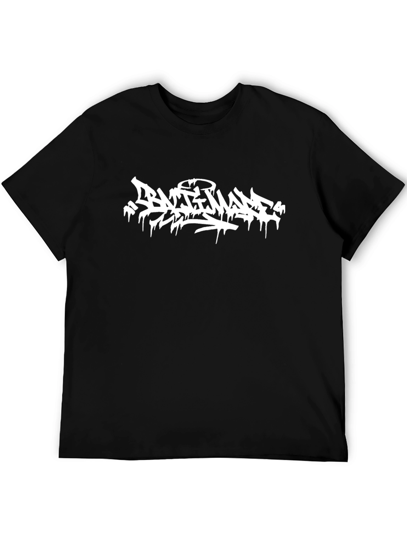 Black Graphic Tee - Graffiti Style White Print