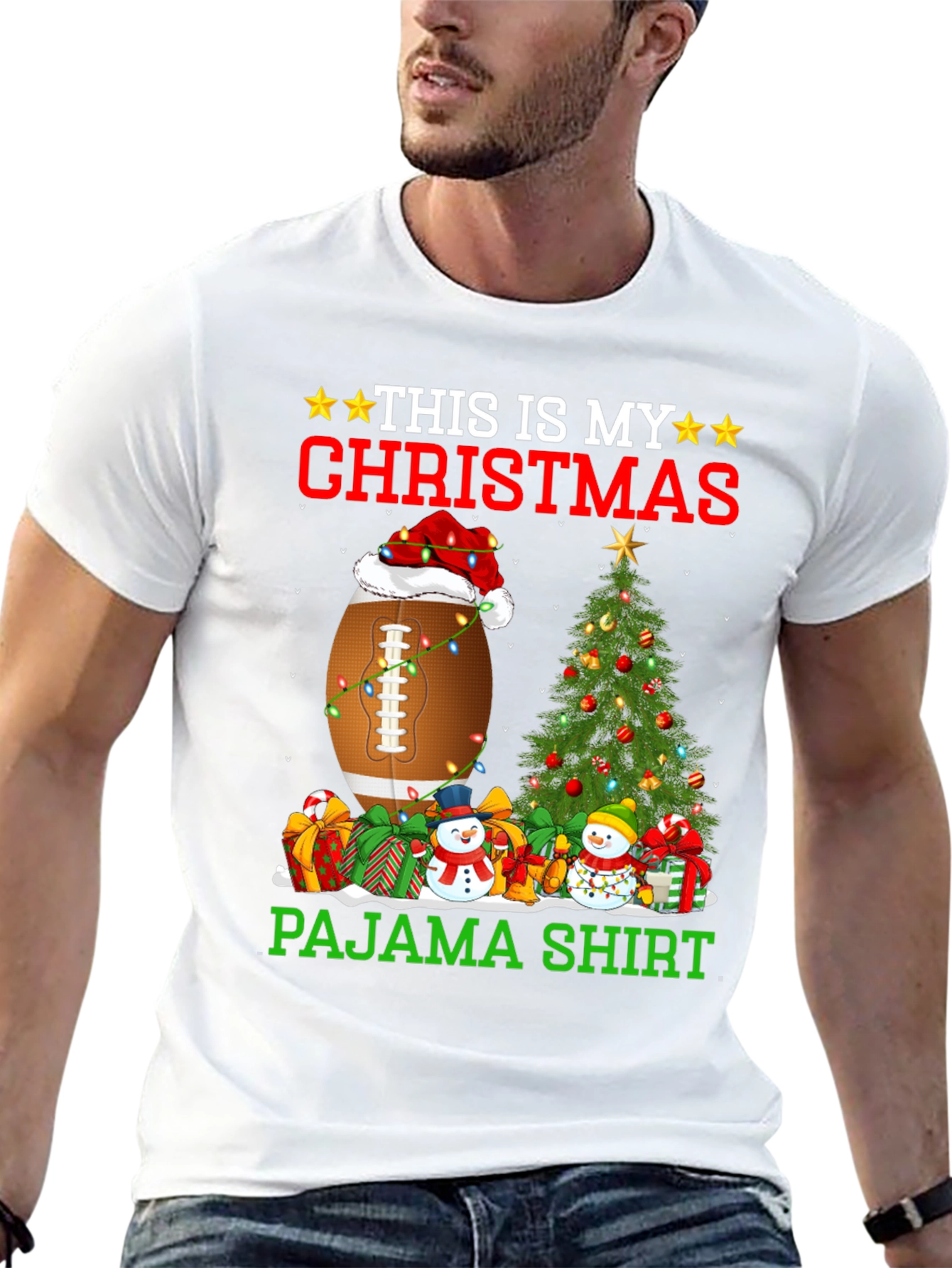 Christmas Pajama Shirt Football Santa Tee