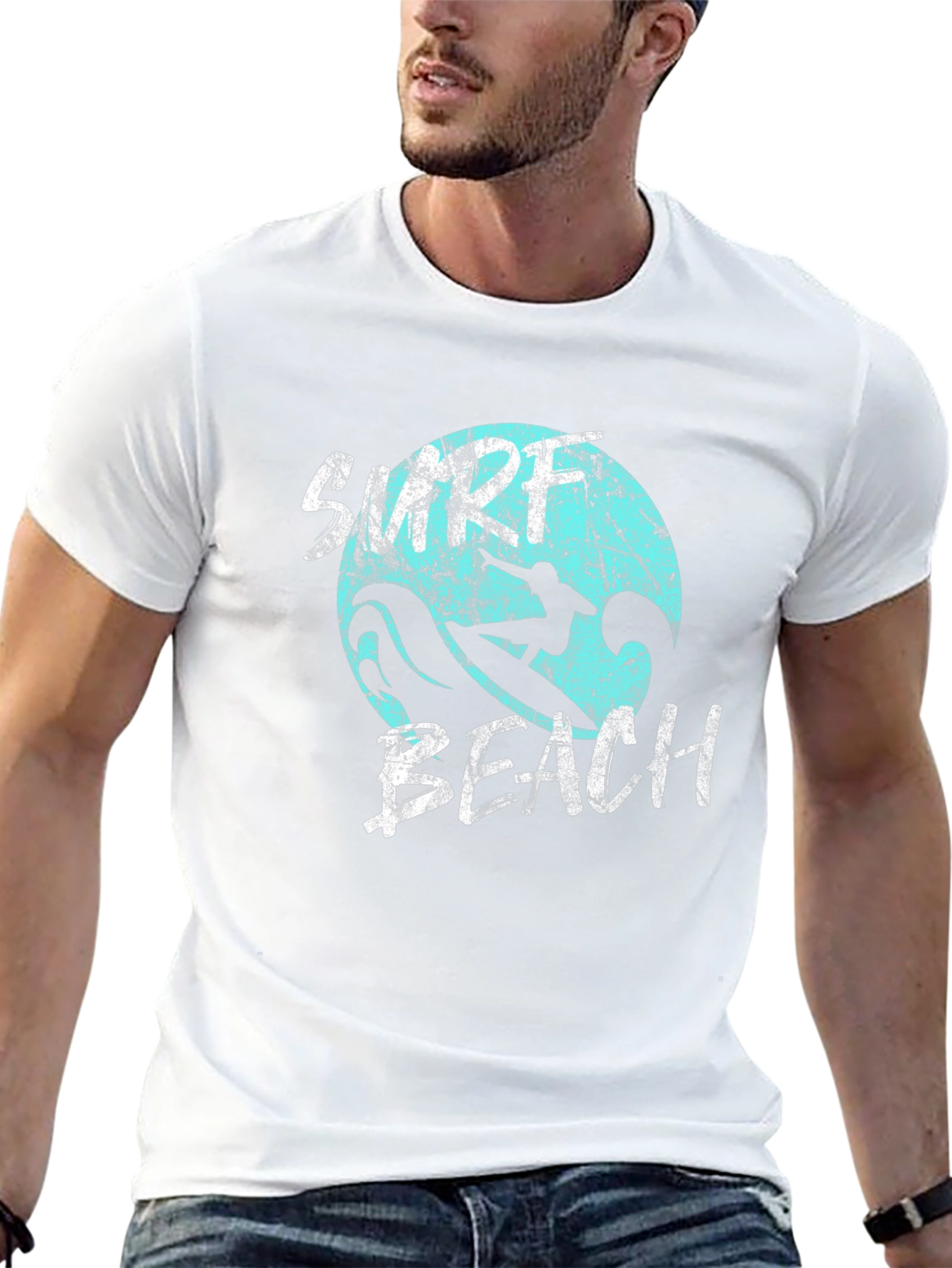 Surf Beach Graphic Tee - Black Cotton T-Shirt