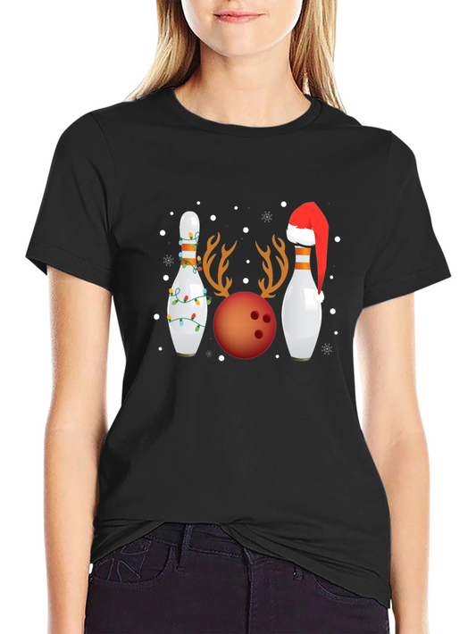 Holiday Bowling T-Shirt - Christmas Bowling Ball & Pins Tee
