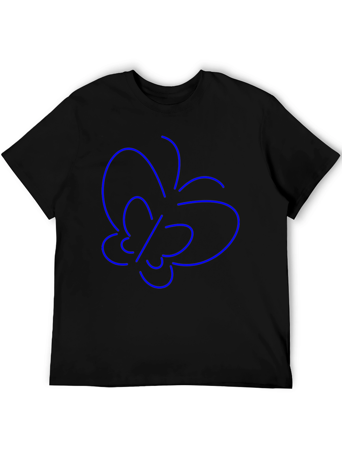Minimalist Blue Butterfly Outline Black T-Shirt
