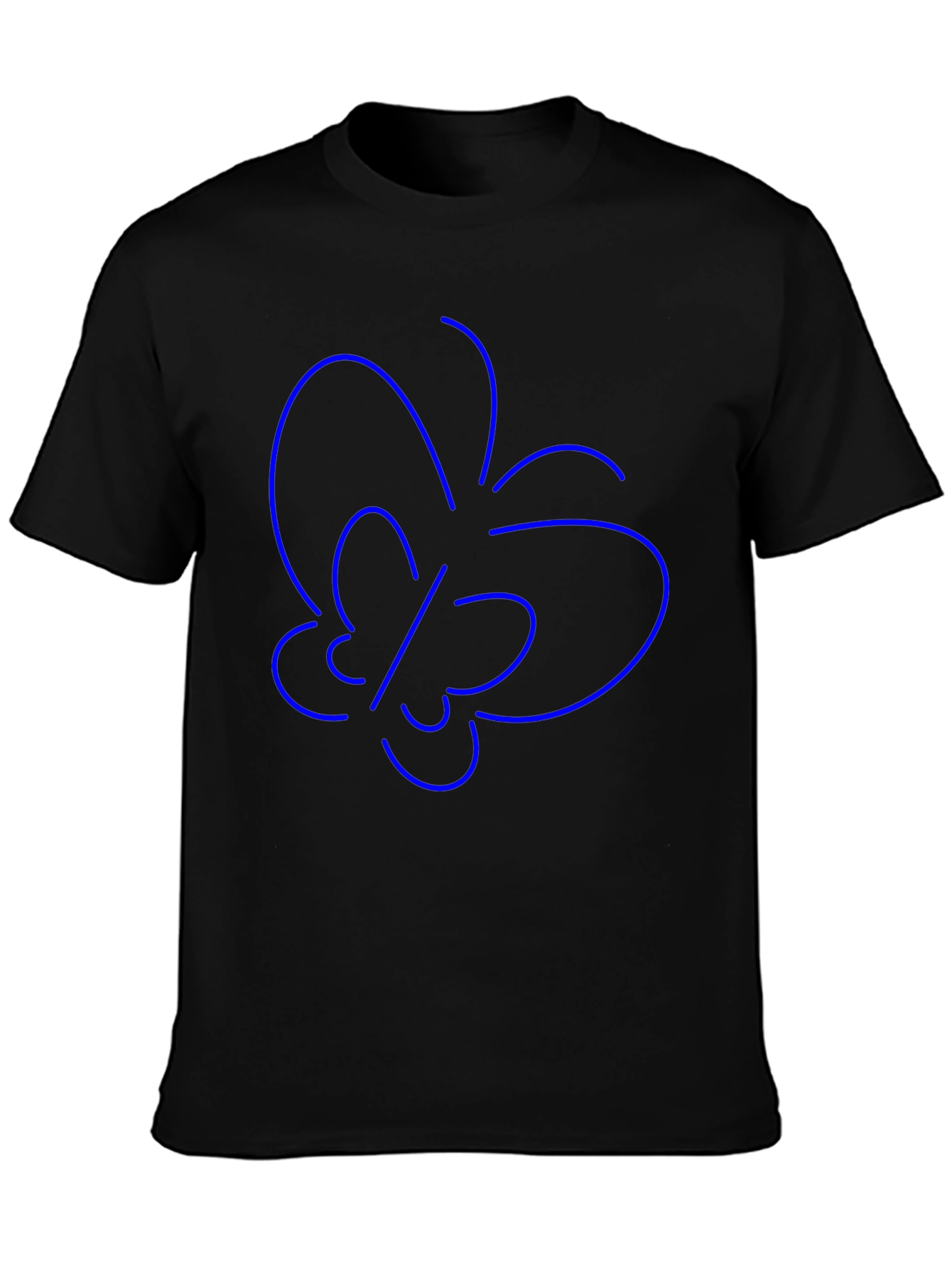 Minimalist Blue Butterfly Outline Black T-Shirt
