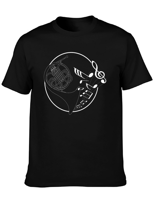 French Horn Music Notes Black T-Shirt