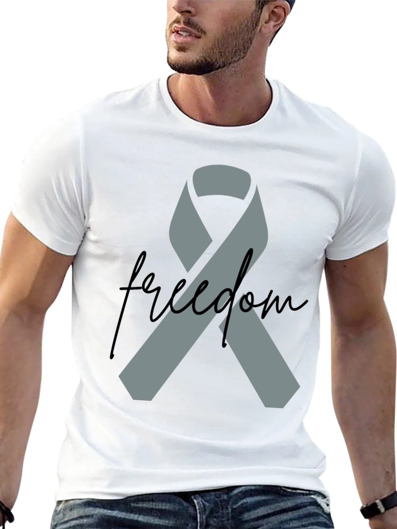 Freedom Ribbon T-Shirt - Grey Ribbon on Black