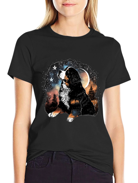 Bernese Mountain Dog Moon Stars Black T-Shirt