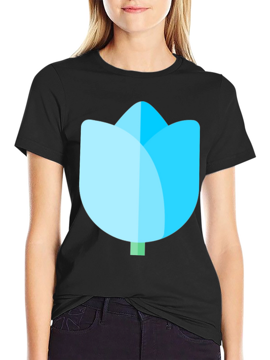 Black T-Shirt with Blue Tulip Graphic