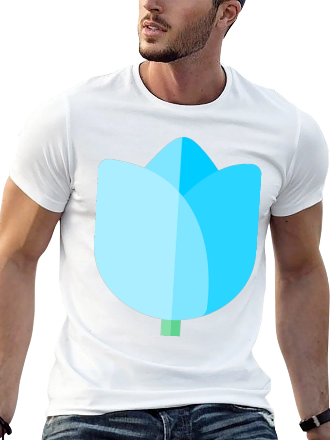 Black T-Shirt with Blue Tulip Graphic