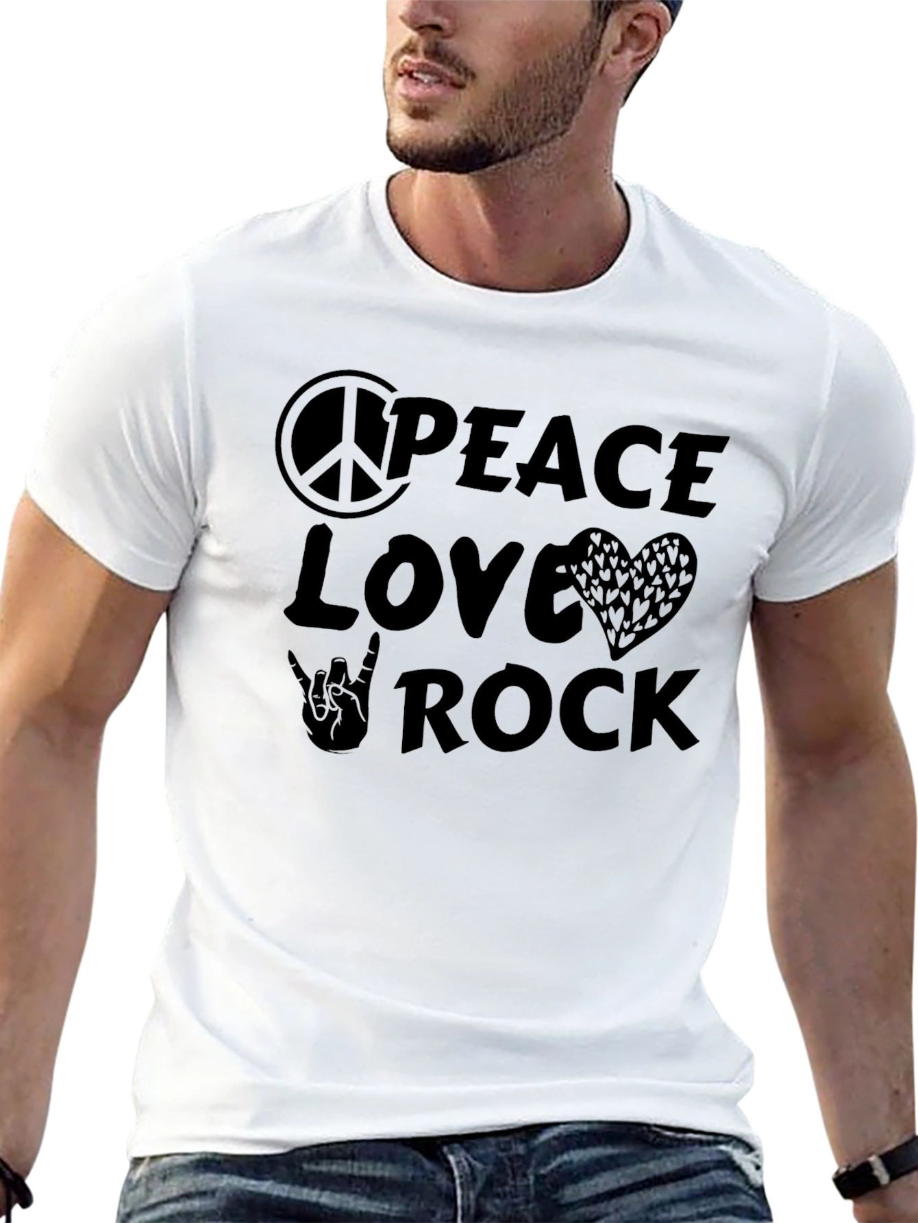 Peace Love Rock Graphic Tee - Black Casual T-Shirt
