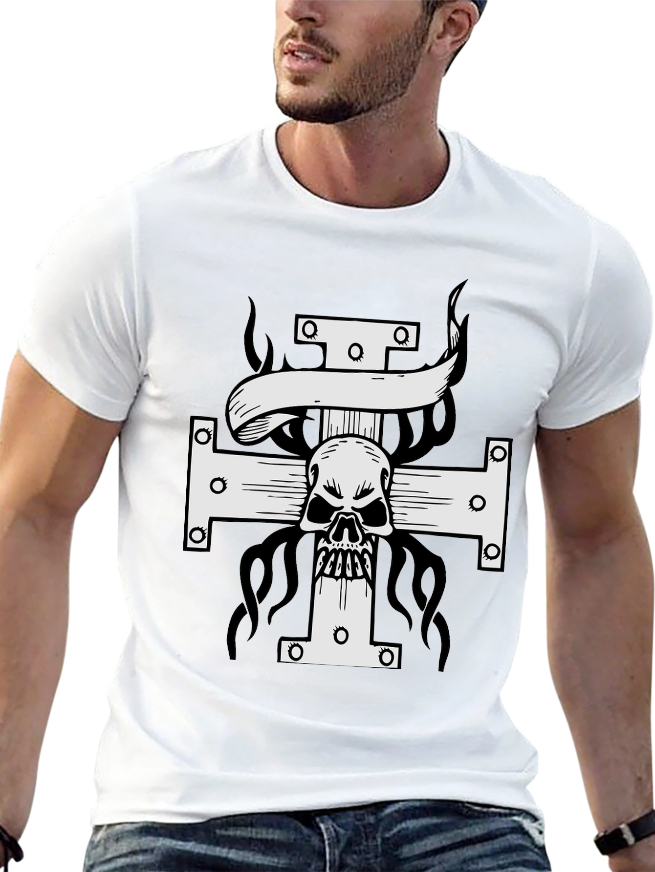 Skull Cross Graphic Tee - Black