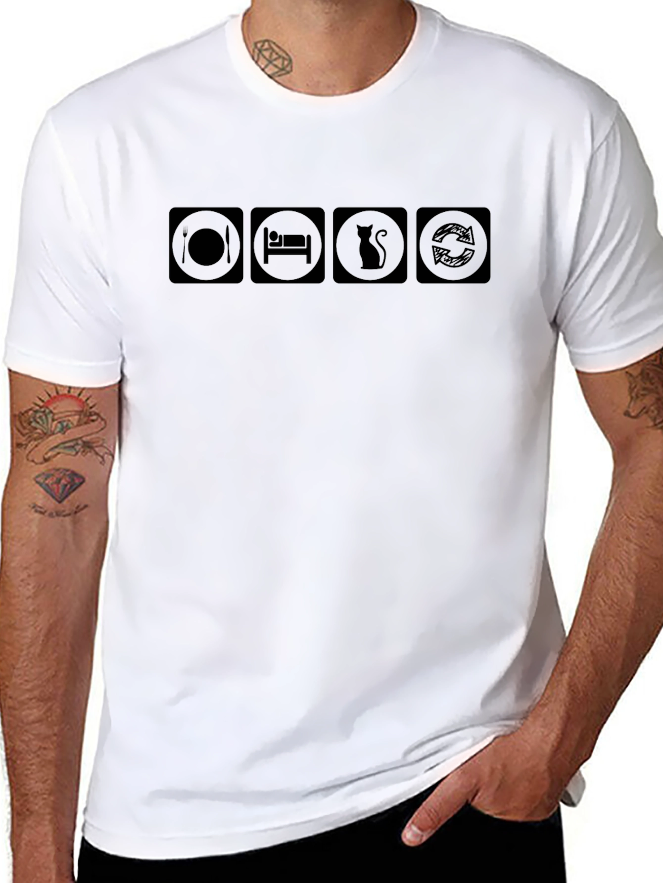 Eat Sleep Cat Repeat T-Shirt - Black