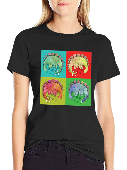 Dino Pop Art T-Shirt - Colorful Stegosaurus Graphic Tee