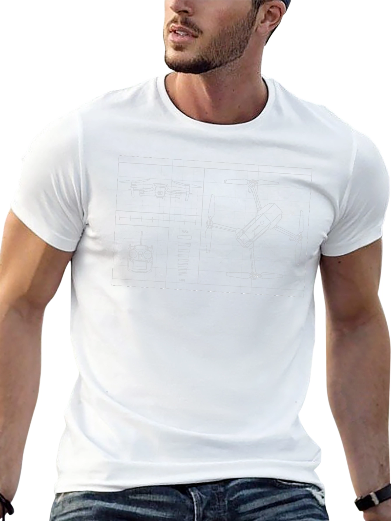 Drone Blueprint Black T-Shirt - Aviation Enthusiast Apparel
