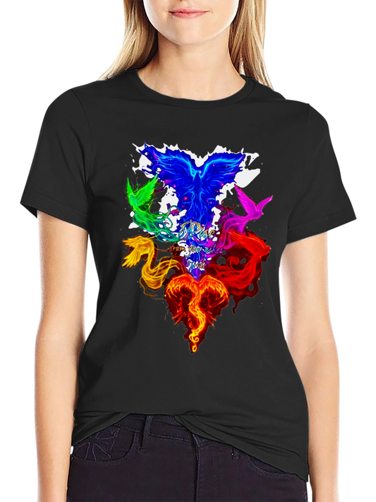 Rise from Ashes Phoenix Graphic Tee - Colorful Bird Design