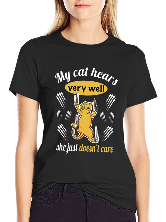 Funny Cat Hear T-Shirt - She Doesnt Care