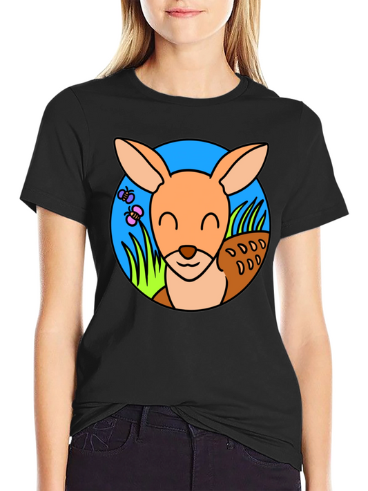Cute Kangaroo Graphic Tee - Black Cotton T-Shirt