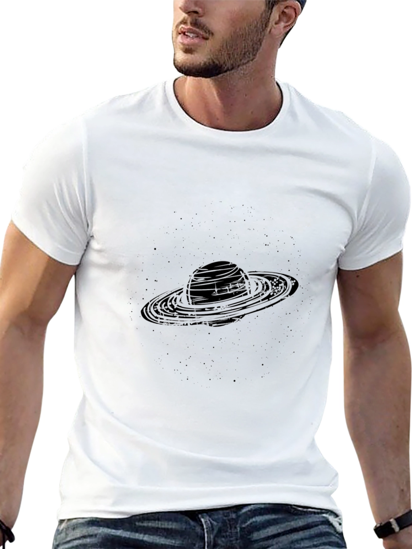 Saturn Graphic Black T-Shirt - Stylish Space Tee