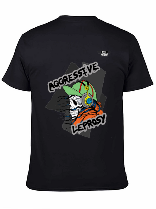 Aggressive Leprosy Graphic Tee - Skull with Headphones