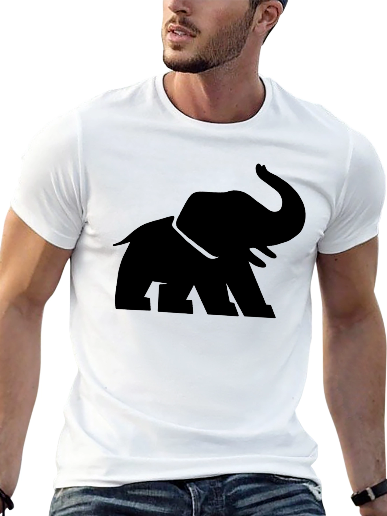 Elephant Graphic Print Crew Neck Mens T-Shirt