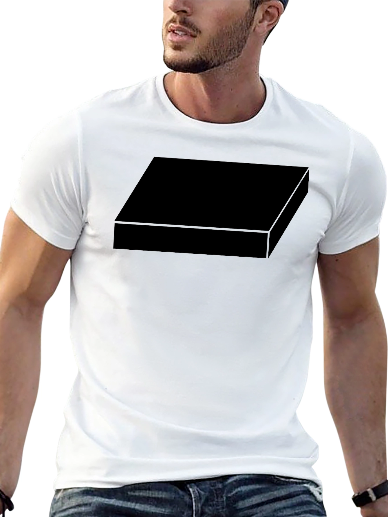 Mens Black Graphic Tee - Geometric Design Casual Shirt
