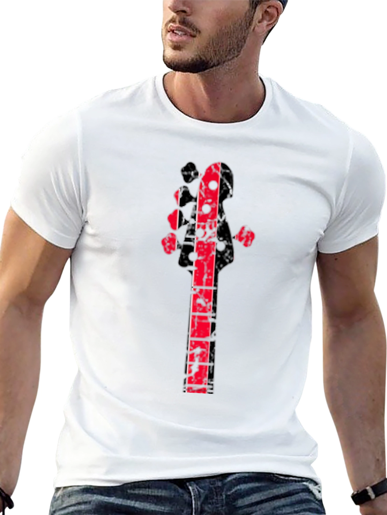 Distressed Red Guitar Graphic Black T-Shirt