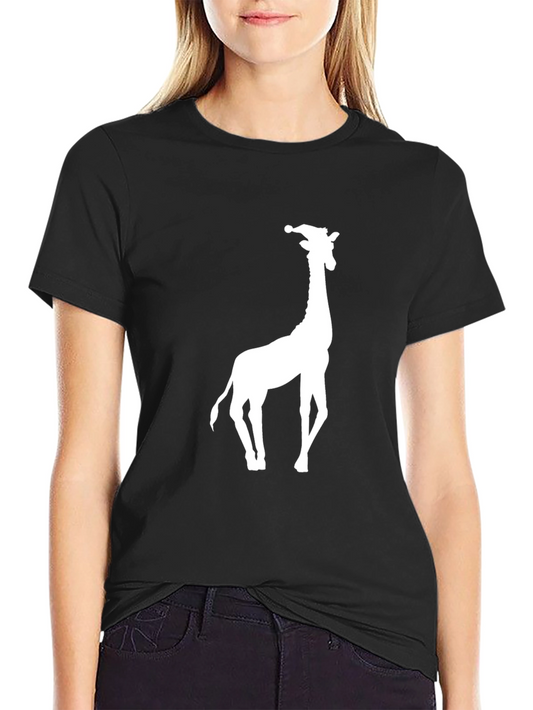 Giraffe Santa Hat Graphic Tee - Black Cotton T-Shirt