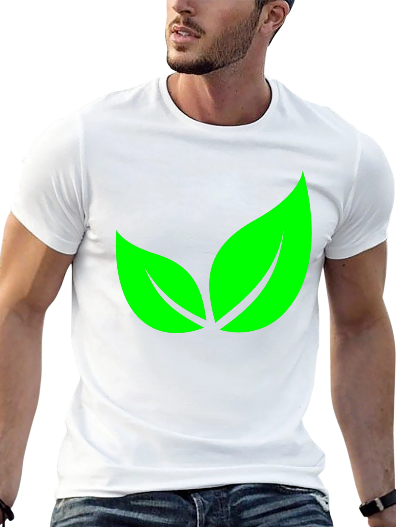 Green Leaves Graphic Black T-Shirt
